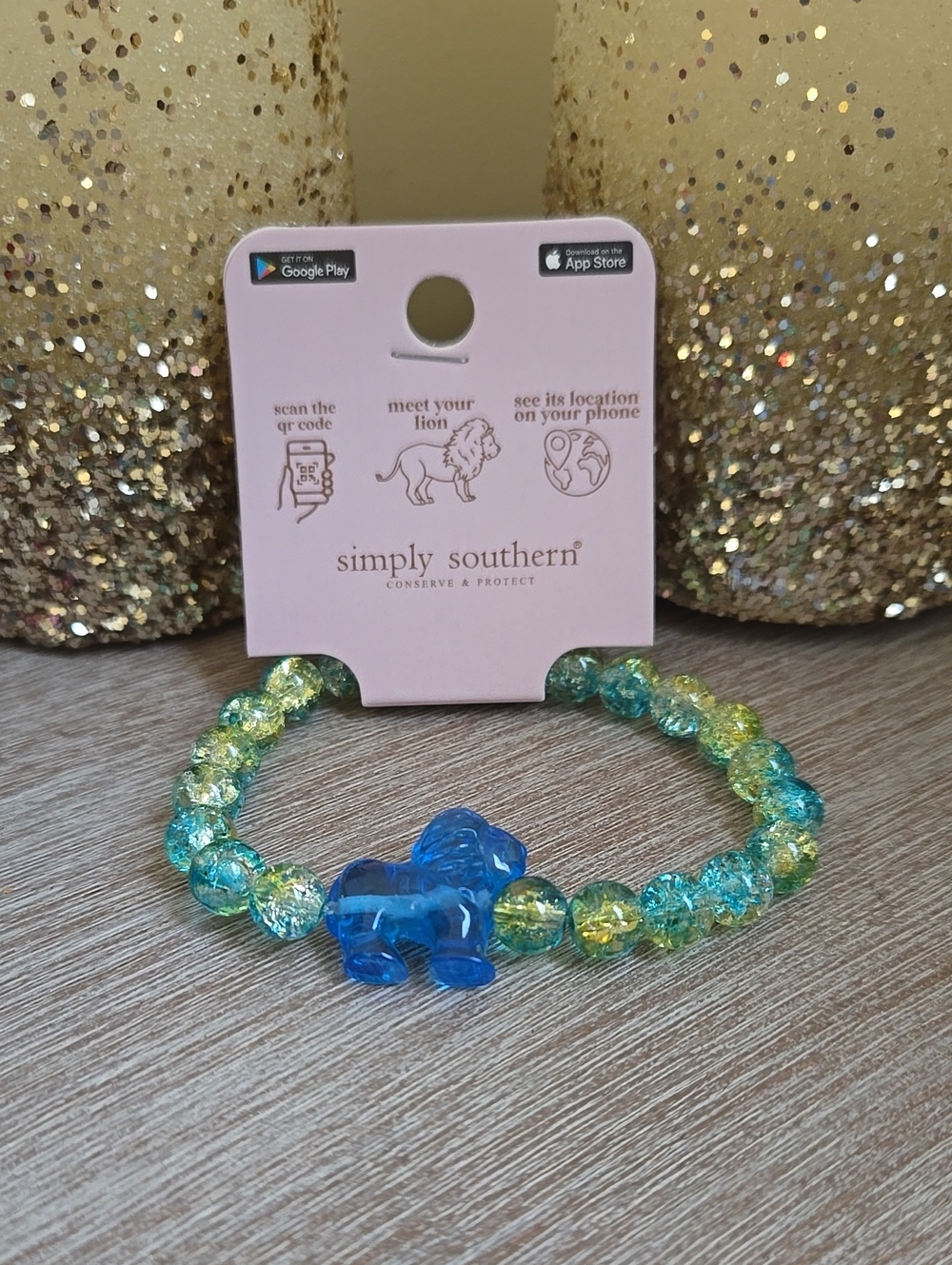 NWT Simply Southern Lion Stretch Tracker Bracelet Blue & Green